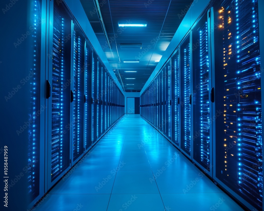 Aufkleber advanced data center interior with blue led lighting and high-tech server racks