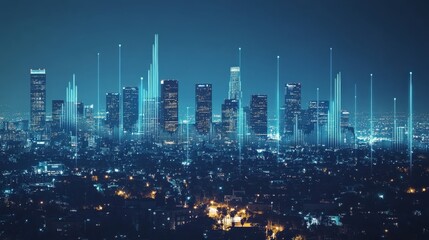 A futuristic cityscape illuminated at night with glowing lines, representing a blend of technology and urban life.
