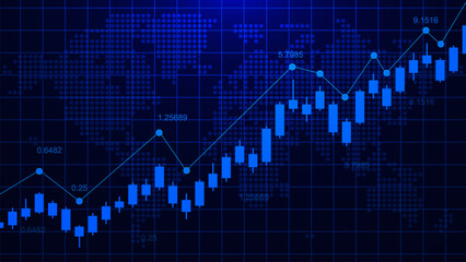 Stock market and forex candlestick chart graph. Digital trading, global economy, business finance, financial investment concept