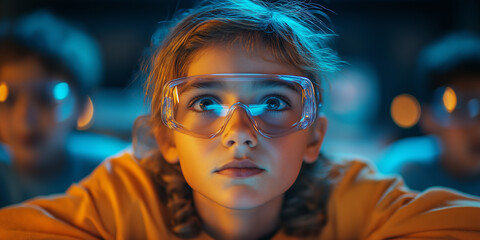 Young Scientist Wearing Protective Goggles Exploring the Unknown