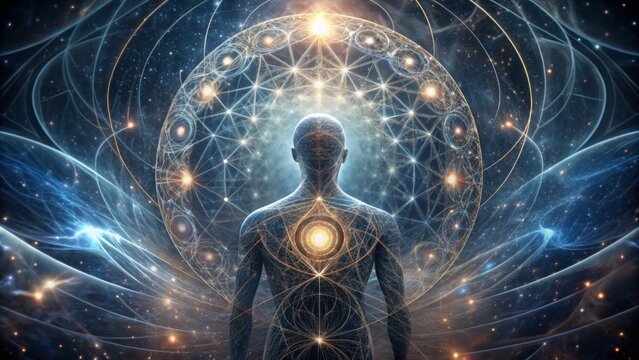 Mystical cosmic connection with sacred geometry and ethereal light