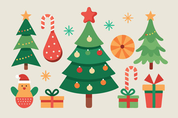 Set of christmas elements. Holidays clipart for christmas card, sticker and print