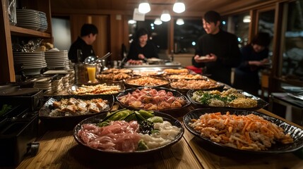 Obraz premium Japanese Buffet Food Dishes