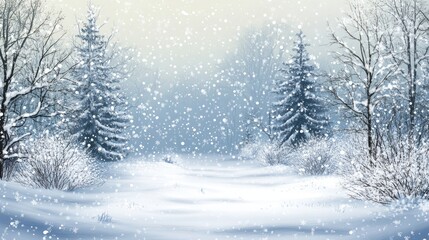 Fototapeta premium Charming Christmas snow scene captured in a winter background. This snowy illustrator image evokes the spirit of the holiday season, perfect for festive designs with ample copy space.