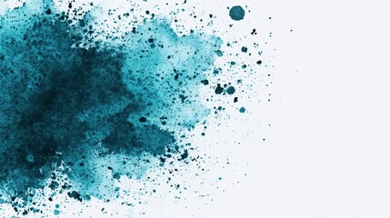Obraz premium A vibrant teal watercolor splash, creating a dynamic and artistic backdrop with a mix of texture and color on a light surface.