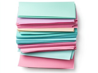 A vibrant stack of colorful paper sheets in shades of pink, blue, and yellow, perfect for crafting and creative projects.