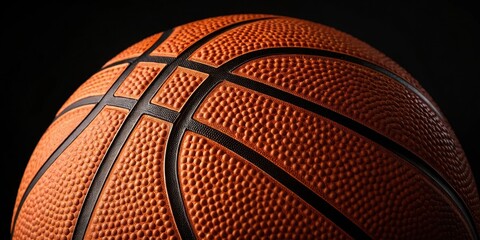 Fototapeta premium Close-up view of a basketball's textured surface, showcasing the intricate details of the orange leather and black lines, emphasizing the sport's dynamic nature.