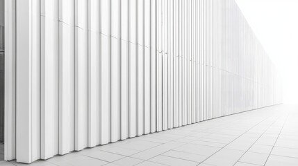 Obraz premium Facade of a sleek white tin metal wall. Modern cladding design of an office building highlights unique architectural features with ample copy space.