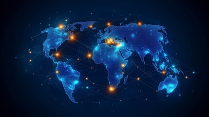 Fototapeta premium Global Business Concept of Connections and Information Transfer in the World: 3D Illustration of Network Connection, Big Data Analytics, and Business Concept on a Blue Background