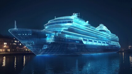 Design evaluation of a wireframe cruise ship in a virtual harbor using augmented reality.