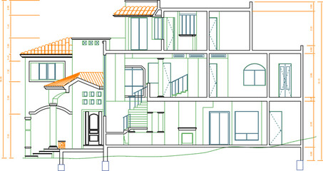 Vector sketch illustration of the silhouette of the architectural design of a house building in the desert in vintage style