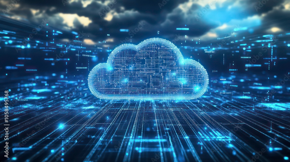 Poster A digital cloud symbol representing data storage and technology.