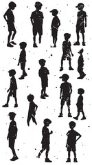 Fototapeta premium Collection of children silhouettes boys set, vector illustration