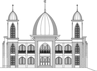 Vector sketch illustration silhouette design drawing of simple mosque exterior architecture
