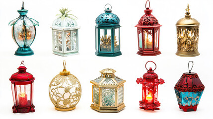 Obraz premium christmas lanterns on white background. christmas lantern in different type and different color