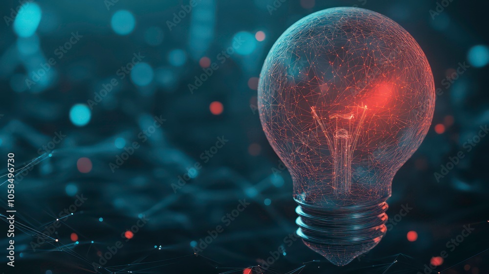 Poster a glowing light bulb with a network of connections, symbolizing ideas and innovation.