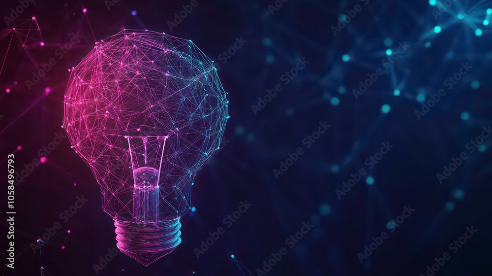 Poster a glowing light bulb with a network of connections, symbolizing ideas and innovation.