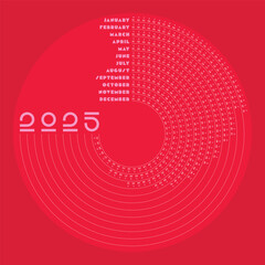 Red Circular 2025 Calendar creative design