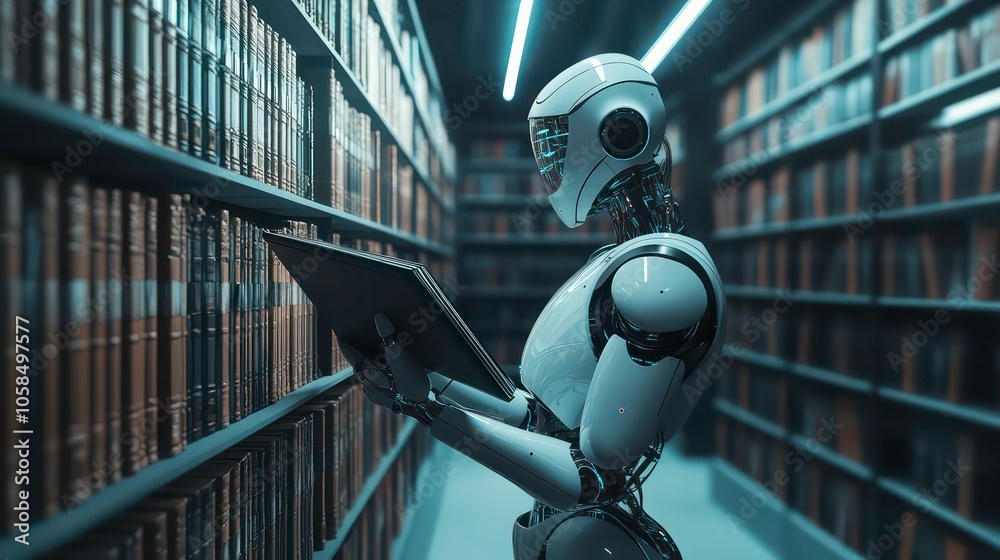 Leinwandbilder the future of information management and automation in academia and research is a robot librarian po