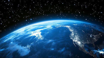 Fototapeta premium Earth from Space with Stars Light Gradient Background with Room for Typography