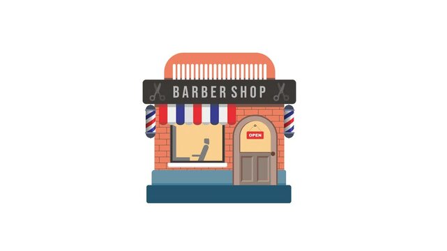 barber shop building animation, transparent background, alpha channel settings
