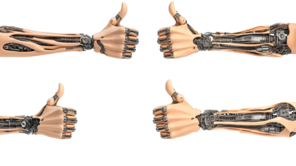 Cyborg Hands Giving Thumbs up Against a Transparent Background Generative AI