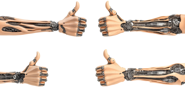 Cyborg Hands Giving Thumbs up Against a Transparent Background Generative AI
