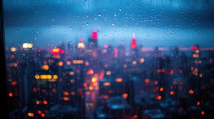 Obraz premium Rainy Cityscape Through a Window