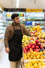 man vegan seller people caucasian vegetable organic groceries buying food market selling shopping