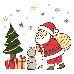Christmas Santa Claus with cat 