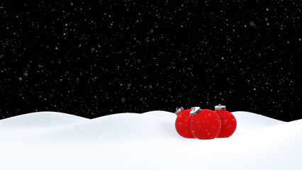 Red baubles in the snow with snowflakes. Concept Christmas and New Year holidays copy space greetings card illustration background.   © robsonphoto