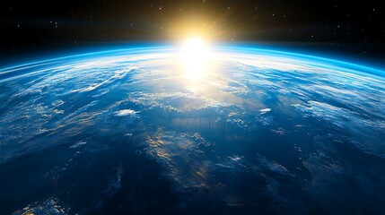 Fototapeta premium Earth from Space with Sunrise Minimalist White Background with Space for Text