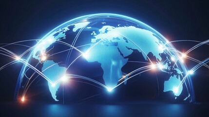 Fototapeta premium Global Business Concept of Connections and Information Transfer in the World: 3D Illustration of Network Connection, Big Data Analytics, and Business Concept on a Blue Background