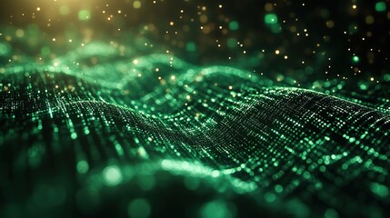 Crisp green binary code flows down dark screen, symbolizing complex digital datprocessing