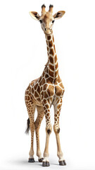 Fototapeta premium giraffe isolated on white. giraffe, animal, isolated, mammal, white, wild, wildlife, neck, tall, zoo, safari, nature, brown, long, standing, giraffa, walking, head, one, high, camelopardalis, young, p