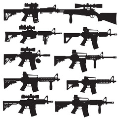 Collection of machine guns silhouette set