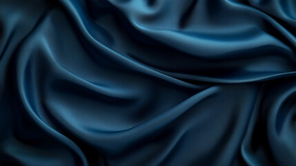 Elegant deep blue satin fabric gently draped to showcase its smooth texture and sheen