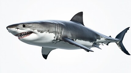 Naklejka premium A realistic depiction of a great white shark swimming in open water.