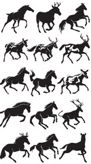 Naklejka premium Collection of running animal silhouettes , black silhouettes isolated on white background