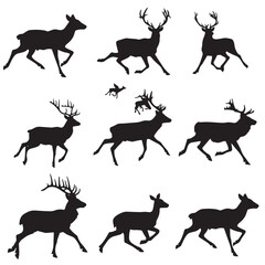 Fototapeta premium Collection of running animal silhouettes , black silhouettes isolated on white background