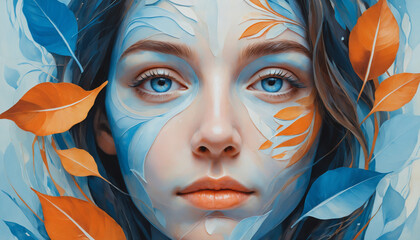 Female Portrait with Vibrant Autumn Leaves