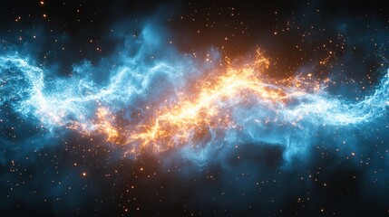 Fototapeta premium Electrical plasmpower is depicted through crackling blue and white energy fusion, symbolizing high-energy transmission