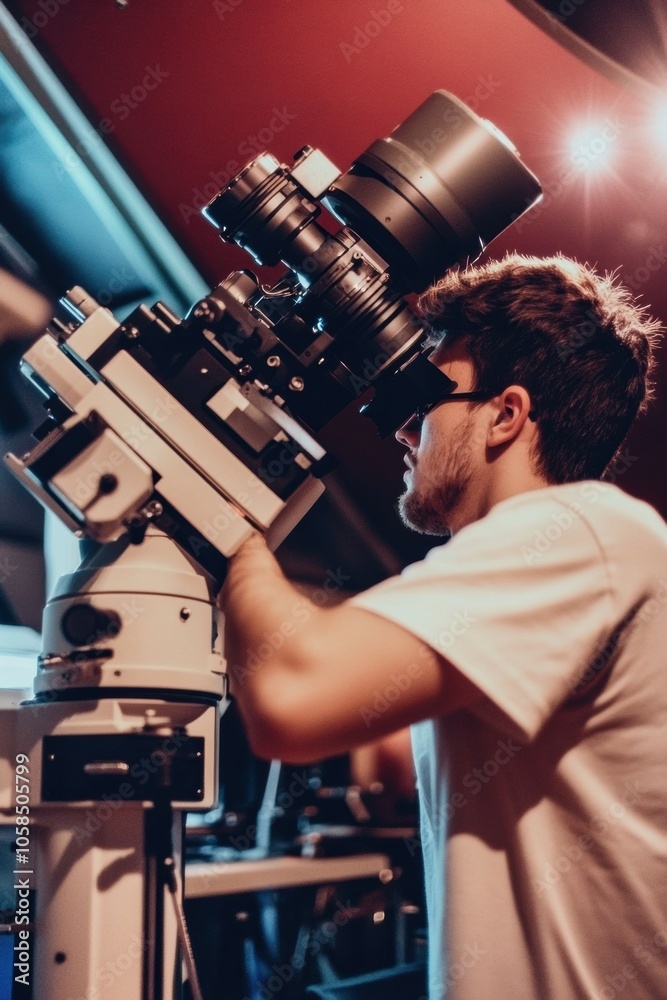 Aufkleber astronomer observing meteor showers with advanced ai telescope in observatory