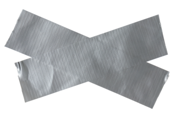 Isolated cross made from torn strip of repair tape with copy space on white background