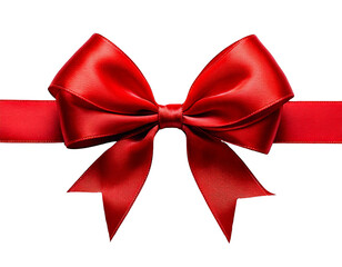 Elegant red satin bow on a ribbon, perfect for gifts and celebrations, isolated on a white background.