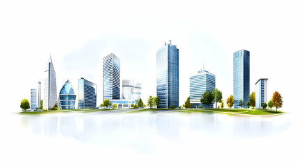 Obraz premium Modern Cityscape with Glass Buildings and Green Spaces