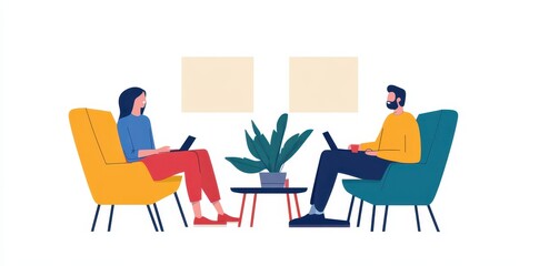 Fototapeta premium Relaxed Office Lounge Meeting: A Comfortable Space for Collaboration and Creativity