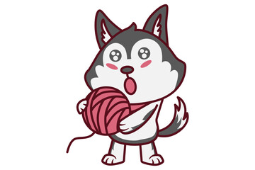 Cute Dog Holding the Ball of Yarn Illustration