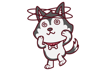 Cute Dizzy Dog Holding Its Head Illustration