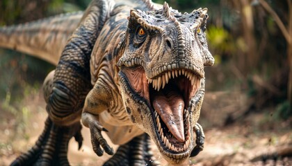 Obraz premium Ferocious Tyrannosaurus Rex Roaring in the Jungle